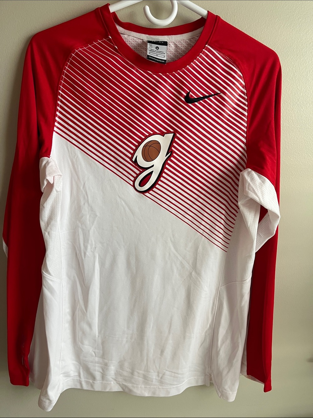 Nike Red and White Boys' Basketball Long Sleeve Raglan Top
